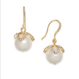 Charter Club Gold-Tone Imitation Pearl and Pavé Drop Dangle Earrings